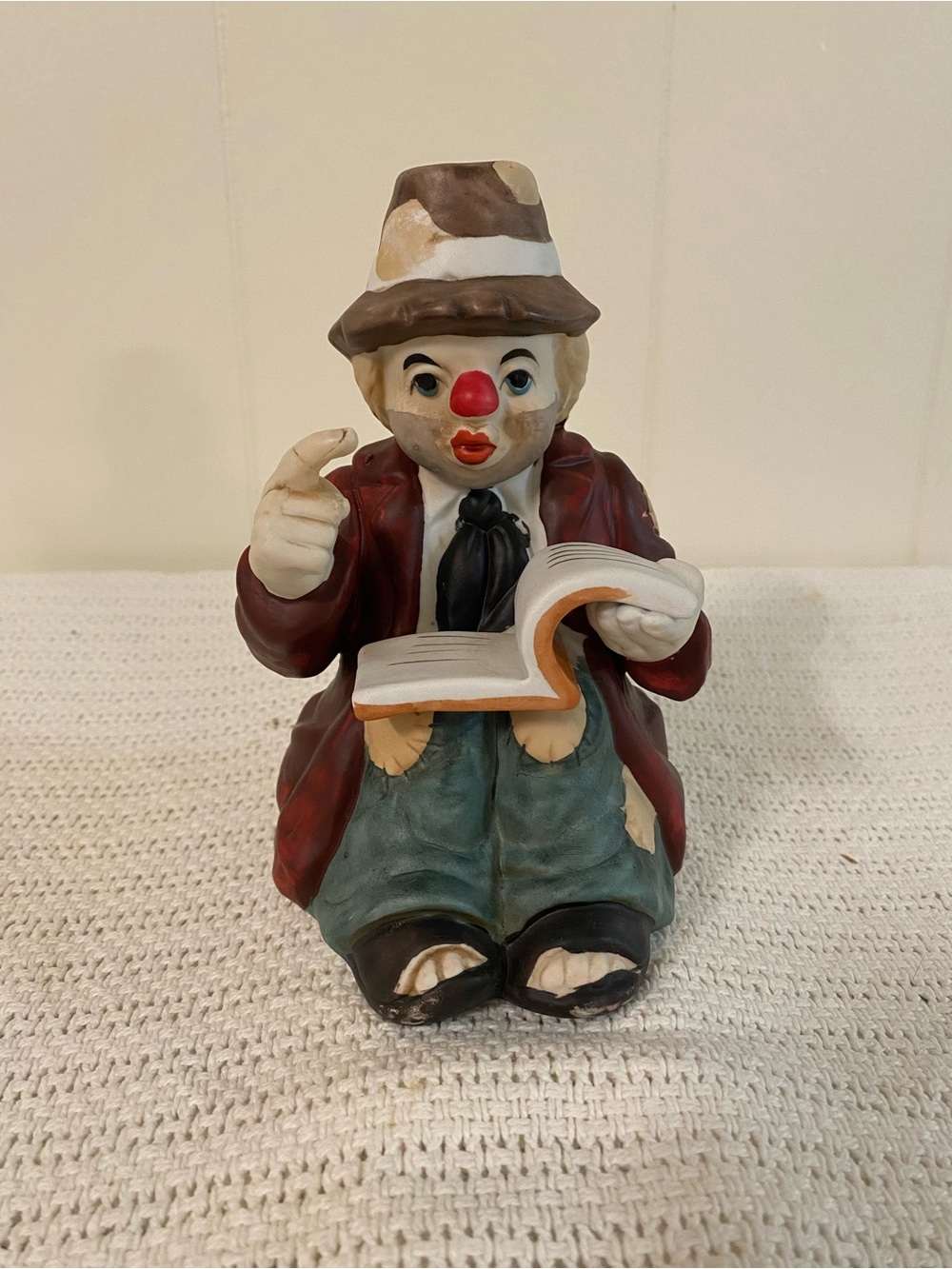 Vintage-Inspired Clown Music Box in Red, Green and Brown